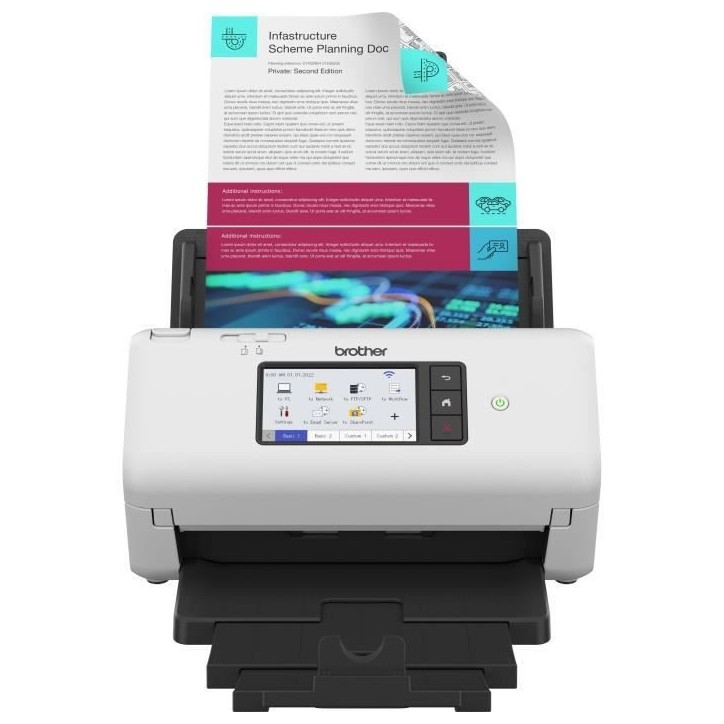 Scanner de documents bureautique recto-verso BROTHER ADS-4700 - 40 ppm/80 ipm - Ethernet, Wi-Fi, Wi-Fi Direct