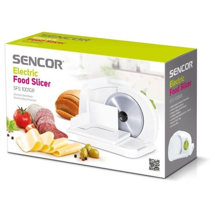 Trancheuse électrique - SENCOR - SFS 1001GR - 100 W - Blanc / Vert