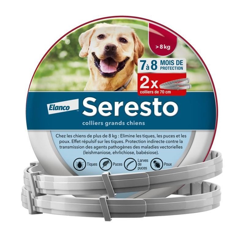 SERESTO Chien Collier Anti-Puces et Anti-Tiques +8kg 2 unités SERESTO Chien Collier Anti-Puces et Anti-Tiques +8kg 2 unités