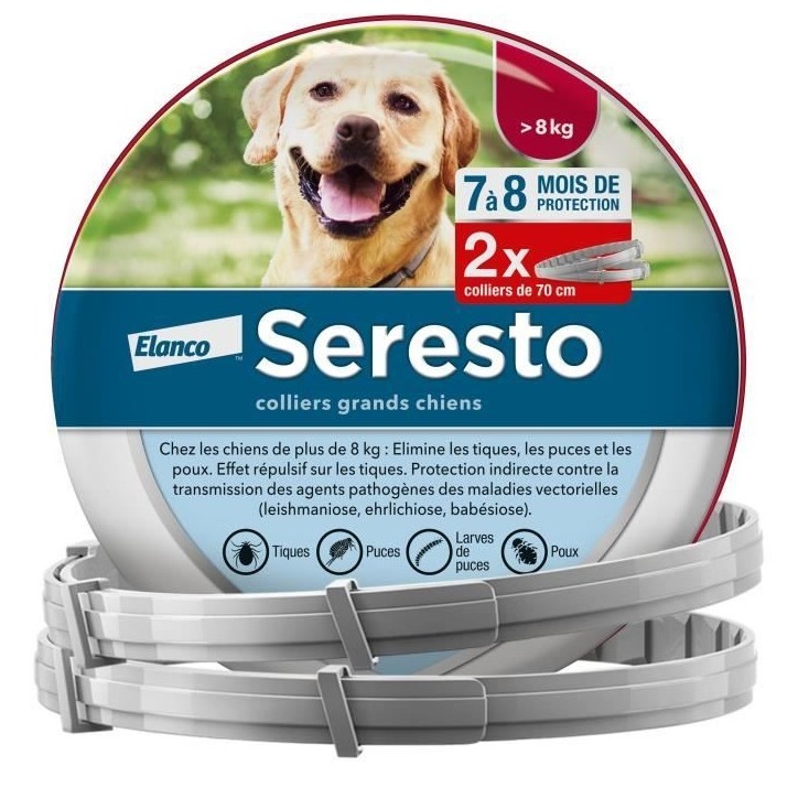 SERESTO Chien Collier Anti-Puces et Anti-Tiques +8kg 2 unités