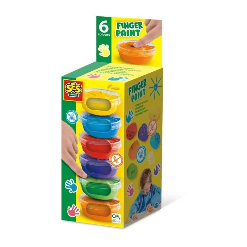 Peinture au doigt 6 couleurs x 45ml - SES CREATIVE - Intensité des co Peinture au doigt 6 couleurs x 45ml - SES CREATIVE - Intensité des co
