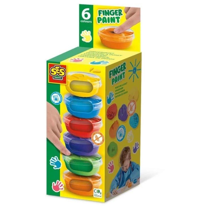 Peinture au doigt 6 couleurs x 45ml - SES CREATIVE - Intensité des couleurs et facilité de lavage.