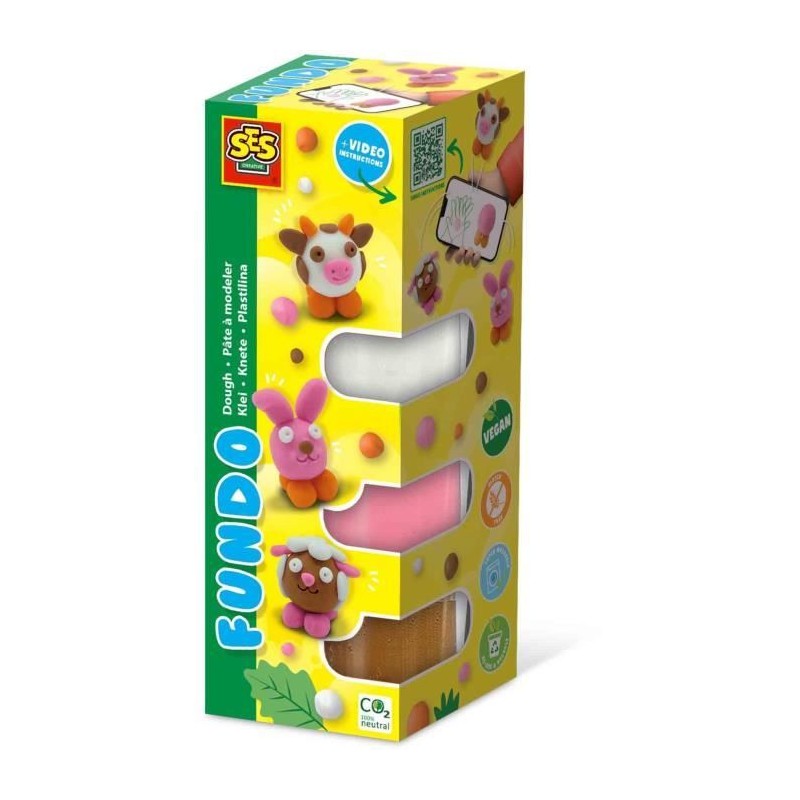 Pâte a modeler FunDo - Animaux de la ferme (3x90gr-1x40gr) - SES CREA Pâte a modeler FunDo - Animaux de la ferme (3x90gr-1x40gr) - SES CREA