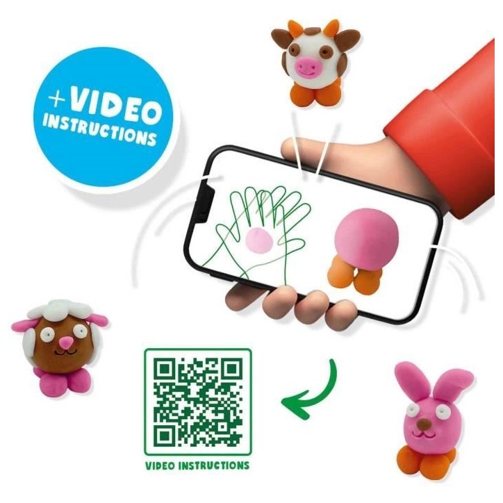 Pâte a modeler FunDo - Animaux de la ferme (3x90gr-1x40gr) - SES CREATIVE - Interactive pour les jeunes enfants.