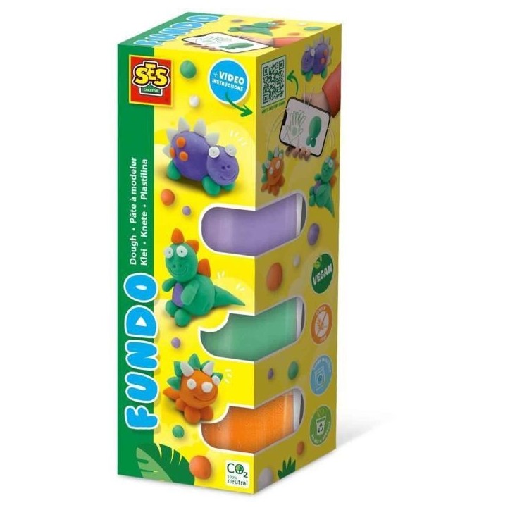 Pâte a modeler FunDo - Dinosaures (3x90gr-1x40gr) - SES CREATIVE - Interactive pour les jeunes enfants.