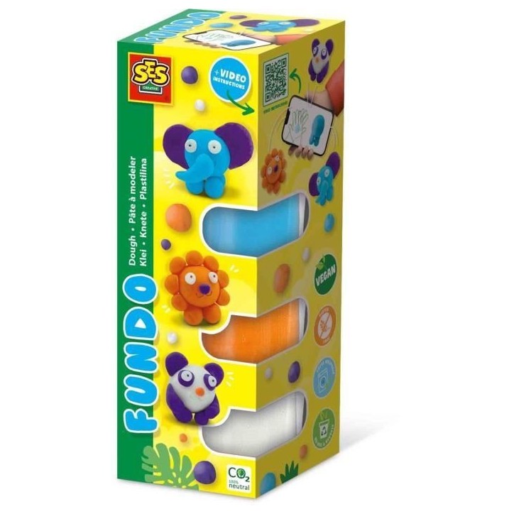 Pâte a modeler FunDo - Animaux sauvages (3x90gr-1x40gr) - SES CREATIVE - Interactive pour les jeunes enfants.