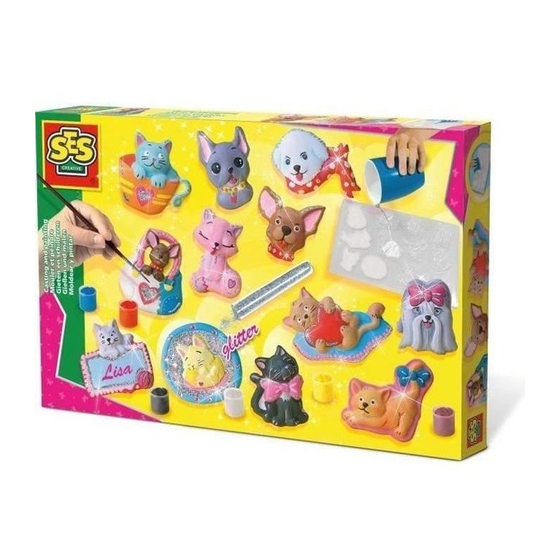 SES CREATIVE - Moulage en plâtre chiens et chats - Jaune, vert et ros SES CREATIVE - Moulage en plâtre chiens et chats - Jaune, vert et ros