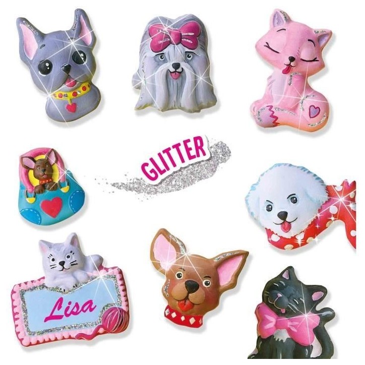 SES CREATIVE - Moulage en plâtre chiens et chats - Jaune, vert et rose - Enfant - Plus de 5 ans