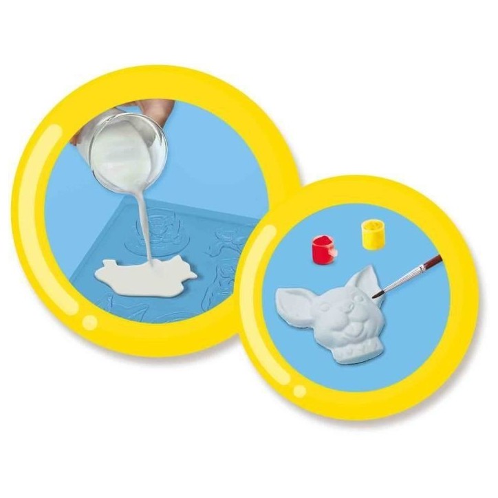 SES CREATIVE - Moulage en plâtre chiens et chats - Jaune, vert et rose - Enfant - Plus de 5 ans