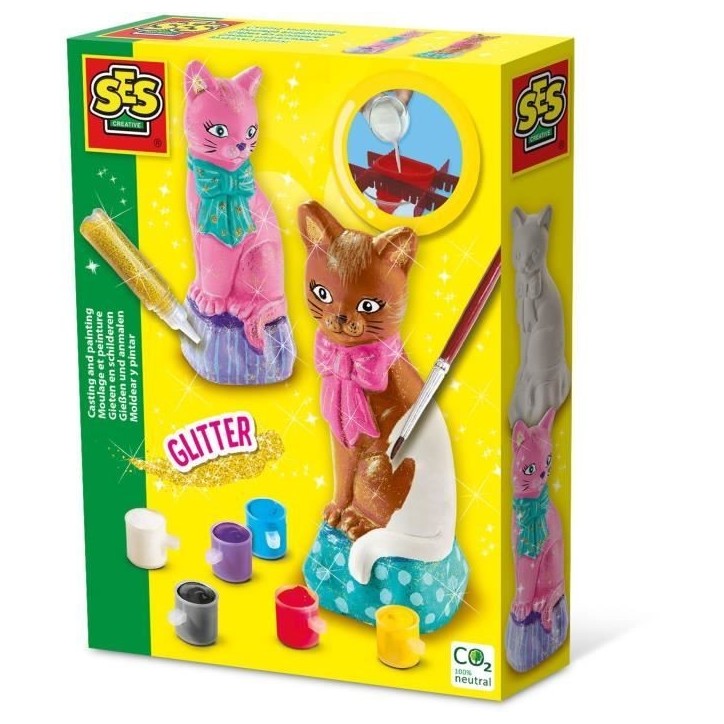 Moulage et peinture - Chat - Loisirs créatifs - SES CREATIVE - Pour réaliser des chats avec 6 couleurs de peinture.