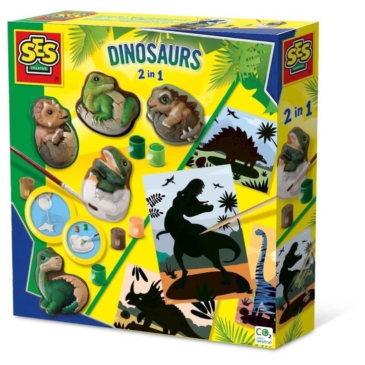 Dinosaures 2 en 1 - Moulage et peinture et scratch - Loisirs créatifs - SES CREATIVE - Mouler, peindre et scratcher des dinosau