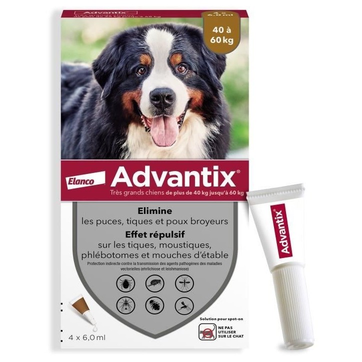 Advantix Chien Solution Antiparasitaire Tres Grande Race 40 a 60kg 4 pipettes