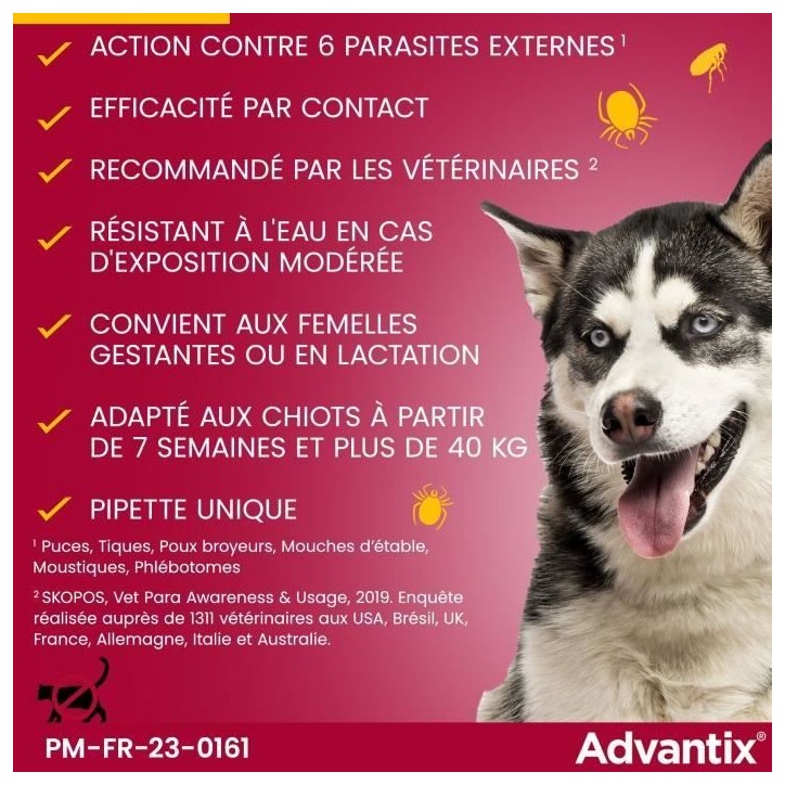 Advantix Chien Solution Antiparasitaire Tres Grande Race 40 a 60kg 4 pipettes
