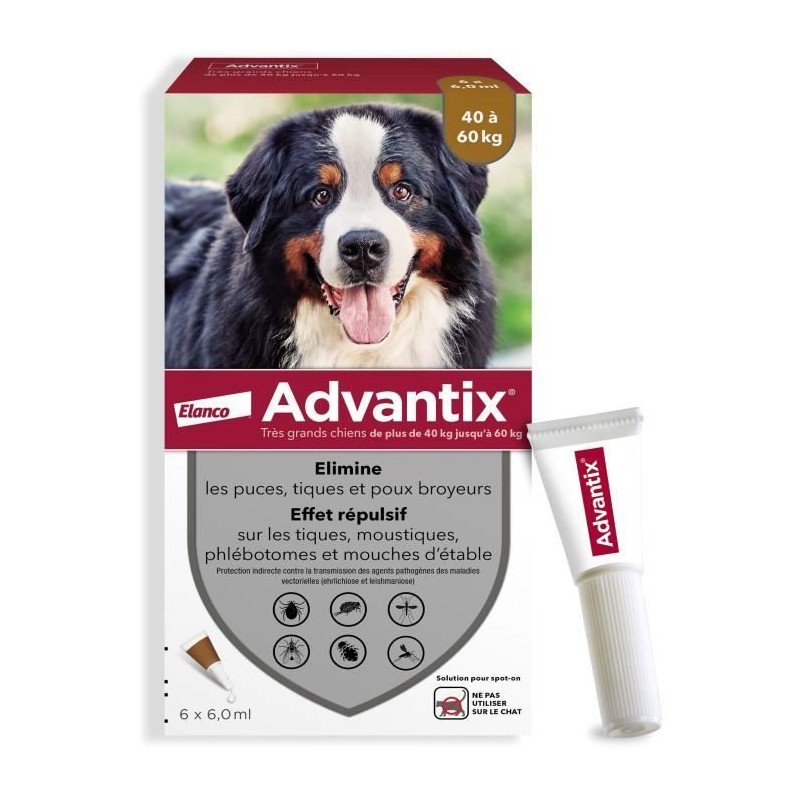 ADVANTIX Chien Solution Antiparasitaire Tres Grande Race 40 a 60kg 6 p ADVANTIX Chien Solution Antiparasitaire Tres Grande Race 40 a 60kg 6 p