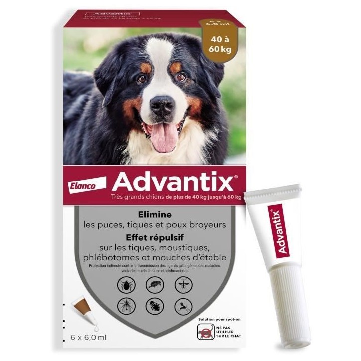 ADVANTIX Chien Solution Antiparasitaire Tres Grande Race 40 a 60kg 6 pipettes