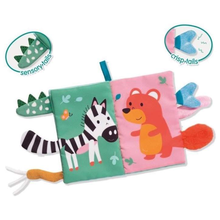 Livre en tissu sensoriel avec queues d'animaux