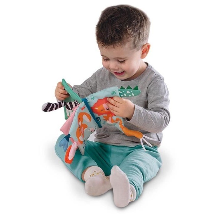 Livre en tissu sensoriel avec queues d'animaux