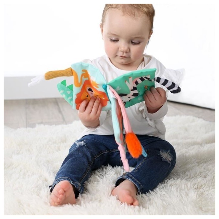 Livre en tissu sensoriel avec queues d'animaux