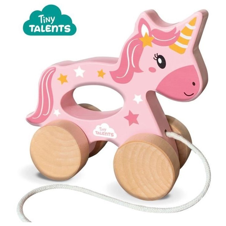 Licorne en bois 2 en 1 - A pousser et a tirer - SES CREATIVE - Licorne rose a pousser ou a tirer.