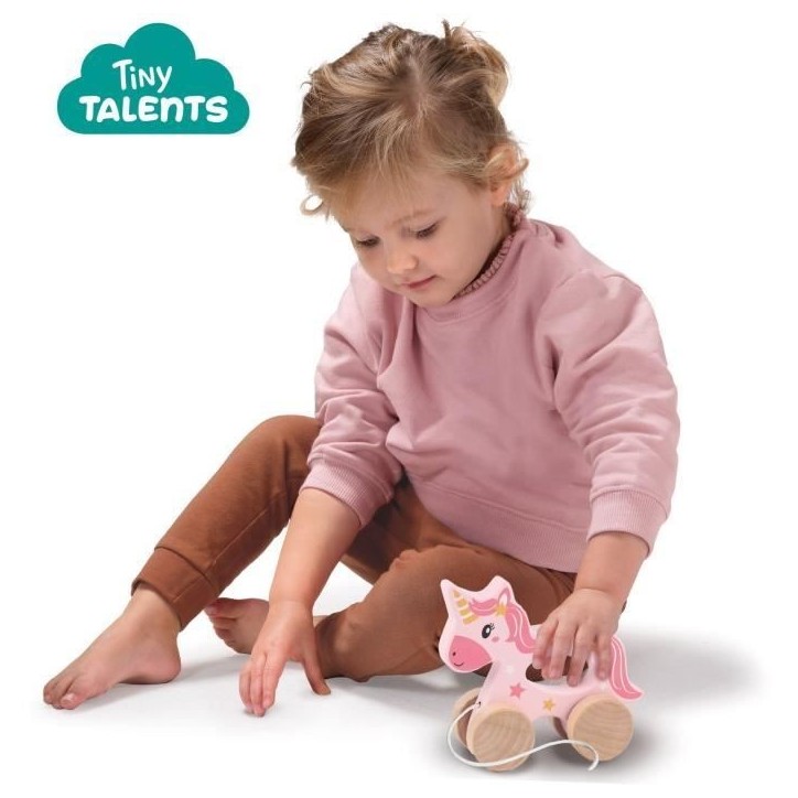 Licorne en bois 2 en 1 - A pousser et a tirer - SES CREATIVE - Licorne rose a pousser ou a tirer.