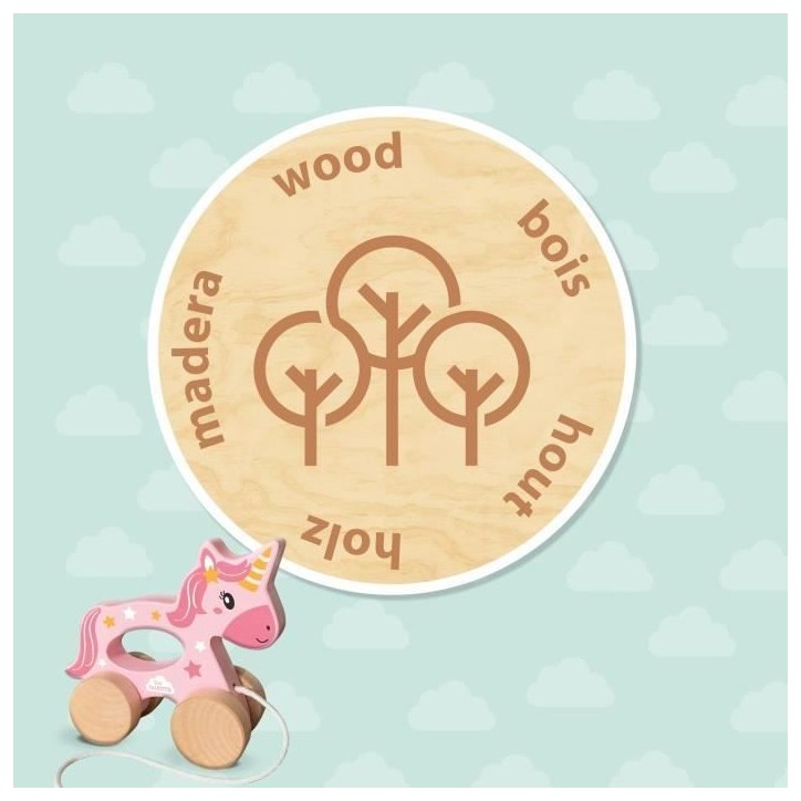 Licorne en bois 2 en 1 - A pousser et a tirer - SES CREATIVE - Licorne rose a pousser ou a tirer.