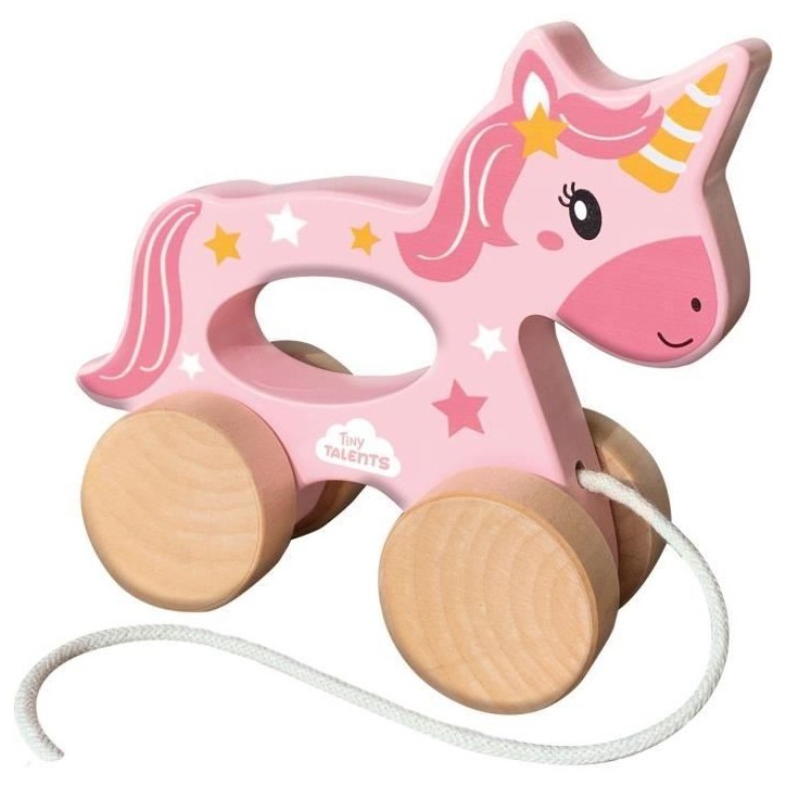 Licorne en bois 2 en 1 - A pousser et a tirer - SES CREATIVE - Licorne rose a pousser ou a tirer.