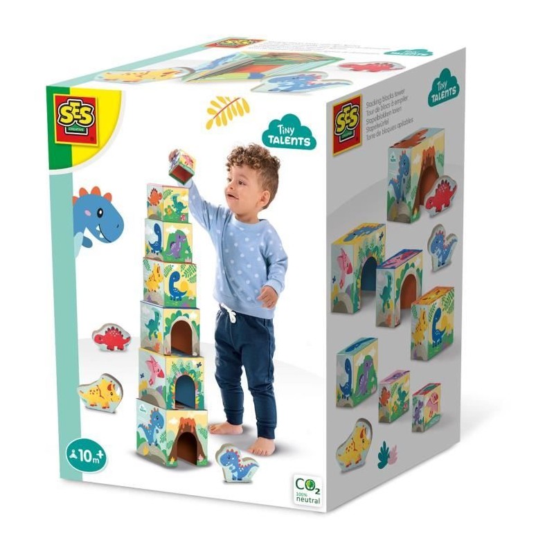 Tour de blocs a empiler avec figurines de dinosaures - Jeu d'adresse -