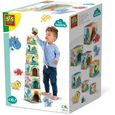 Tour de blocs a empiler avec figurines de dinosaures - Jeu d'adresse -