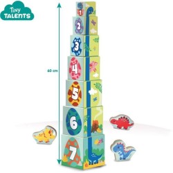 Tour de blocs a empiler avec figurines de dinosaures - Jeu d'adresse -