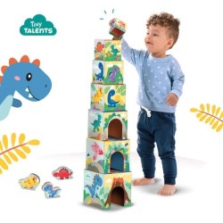 Tour de blocs a empiler avec figurines de dinosaures - Jeu d'adresse -
