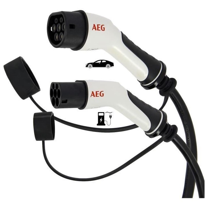 Câble de charge véhicules électriques & hybrides - AEG - Type 2 - Câble triphasé 16A 480V AC - Jusqu a 11Kw - Longueur : 5m