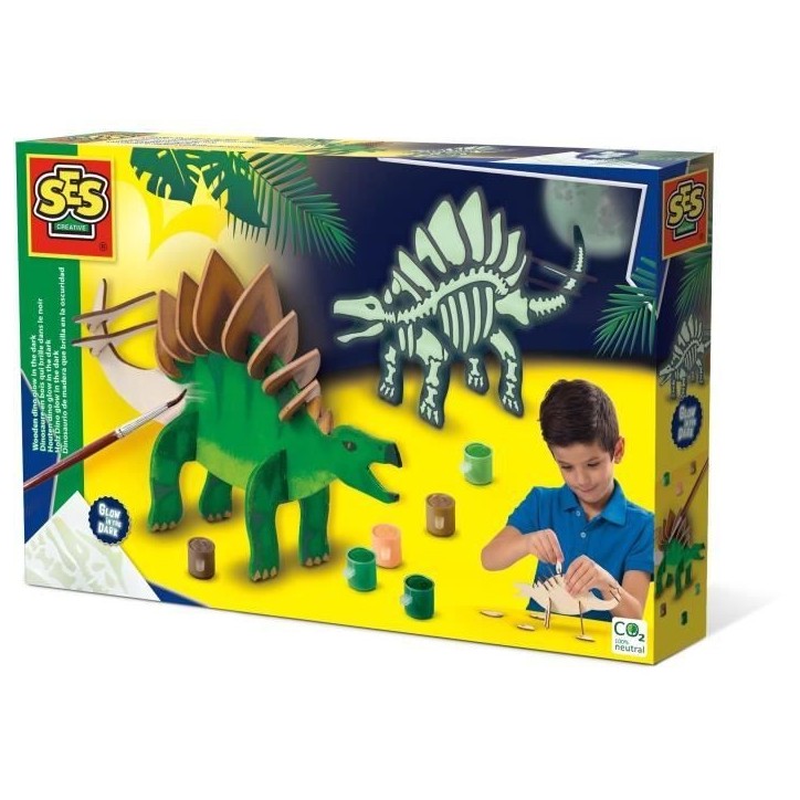 Dinosaure en bois qui brille dans le noir - Kit de bricolage - SES CREATIVE - Fabrique ton propre dinosaure qui brille dans le n