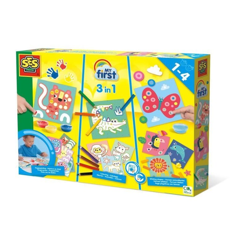 Kit 3 en 1 Peinture au doigt, coloriage et formes autocollantes SES CR Kit 3 en 1 Peinture au doigt, coloriage et formes autocollantes SES CR