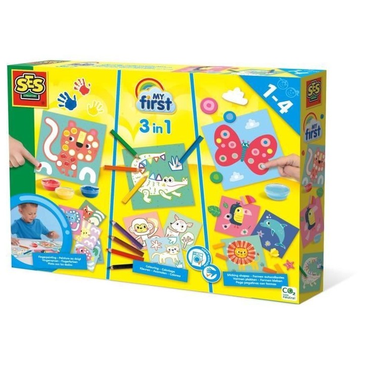 Kit 3 en 1 Peinture au doigt, coloriage et formes autocollantes SES CREATIVE My first Kit 3 en 1 Peinture au doigt, coloriage et formes autocollantes SES CREATIVE My first