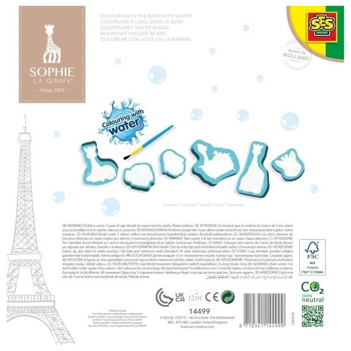 Jouet de bain - Sophie la girafe - Coloriage a l'eau - Bleu - 12 mois et plus
