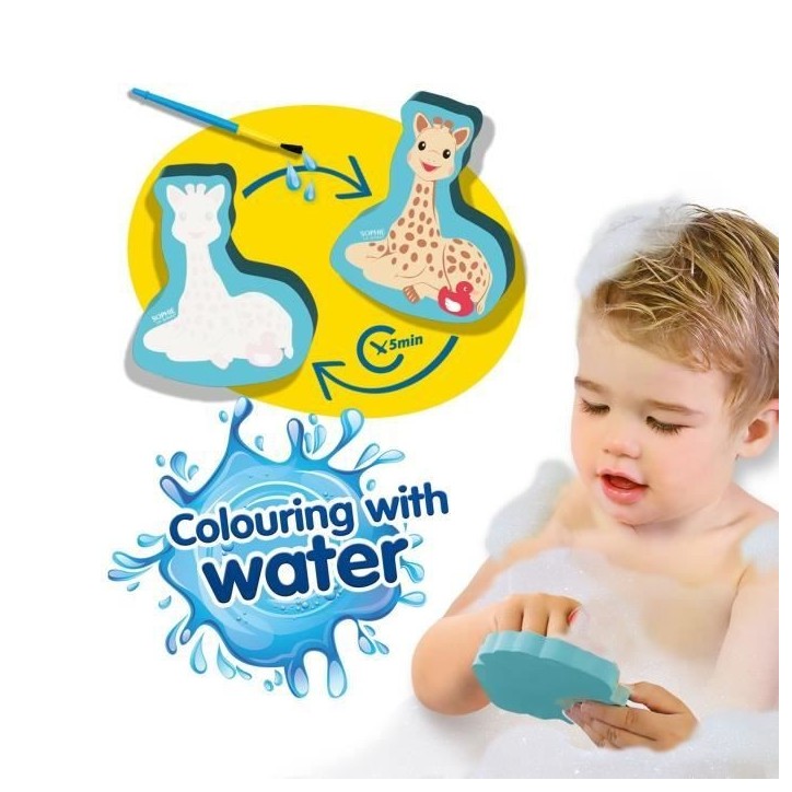 Jouet de bain - Sophie la girafe - Coloriage a l'eau - Bleu - 12 mois et plus