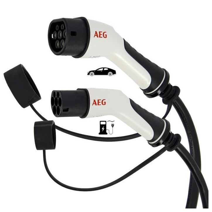 Câble de charge véhicules électriques & hybrides - AEG - Type 2 - Câble triphasé 32A 480V AC - Jusqu a 22Kw - Longueur : 5m