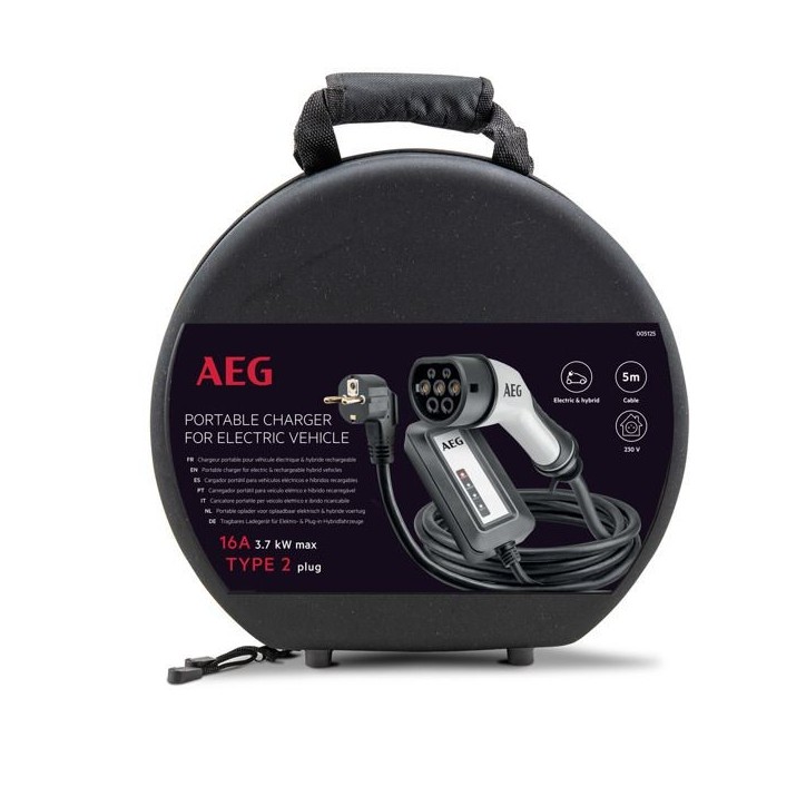 Chargeur portable véhicule électrique & hybride - AEG - Type 2 - Monophasé, 16A, 230V AC - Prise secteur 230V européen - L :