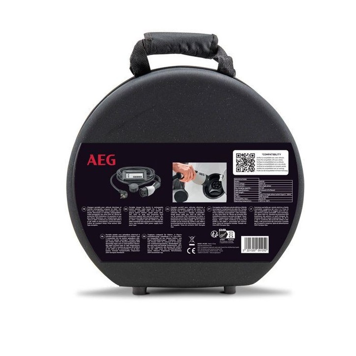 Chargeur portable véhicule électrique & hybride - AEG - Type 2 - Monophasé, 16A, 230V AC - Prise secteur 230V européen - L :