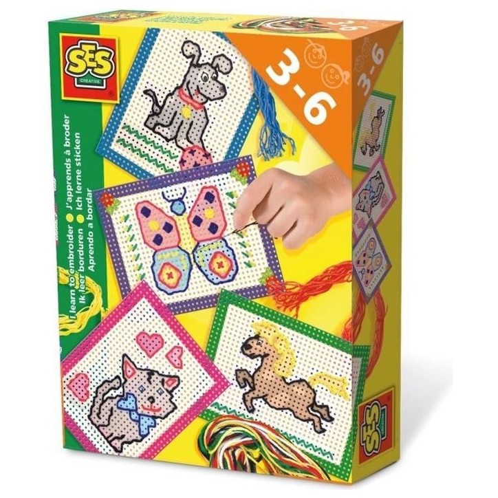 SES CREATIVE - J'apprends a broder - Cartes préimprimées et perforées - Toile a gros trous - Pour enfant de plus de 3 ans SES CREATIVE - J'apprends a broder - Cartes préimprimées et perforées - Toile a gros trous - Pour enfant de plus de 3 ans