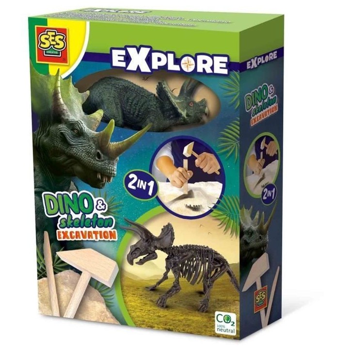 Fouille de dinosaures et de squelettes 2 en 1 - Tricératops - SES CREATIVE