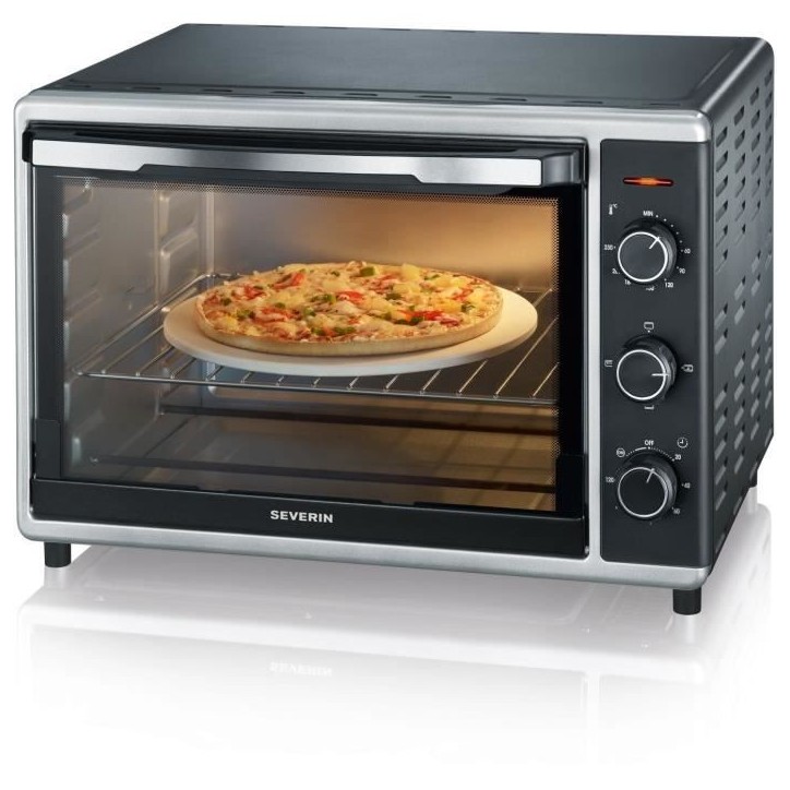 Mini Four chaleur SEVERIN TO2058 tournante 42 L, pierre a pizza et tournebroche, Four posable 1 800 W, Minuteur 120 min, Noir/In