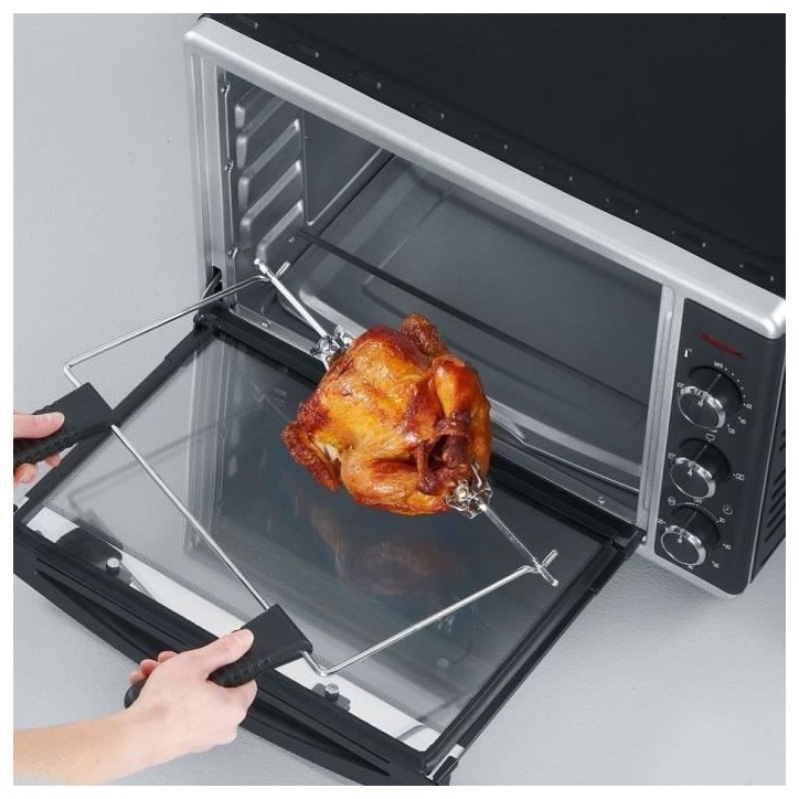 Mini Four chaleur SEVERIN TO2058 tournante 42 L, pierre a pizza et tournebroche, Four posable 1 800 W, Minuteur 120 min, Noir/In
