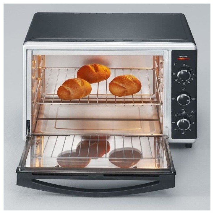 Mini Four chaleur SEVERIN TO2058 tournante 42 L, pierre a pizza et tournebroche, Four posable 1 800 W, Minuteur 120 min, Noir/In