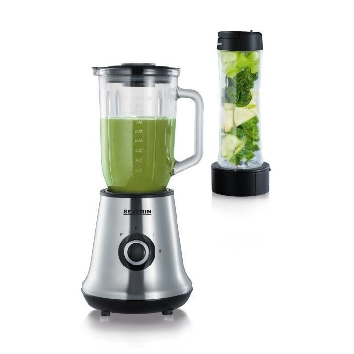 Blender 2 en 1 - SEVERIN - SM3737 - Multi-mixeur et blender a smoothie 2 en 1 - 500W - Bol en verre 1 L - 1 bouteille 600 ml inc