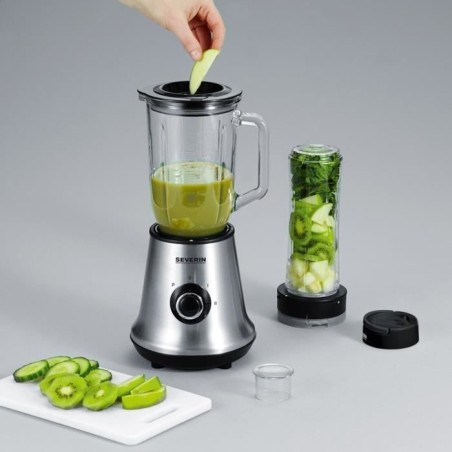 Blender 2 en 1 - SEVERIN - SM3737 - Multi-mixeur et blender a smoothie 2 en 1 - 500W - Bol en verre 1 L - 1 bouteille 600 ml inc