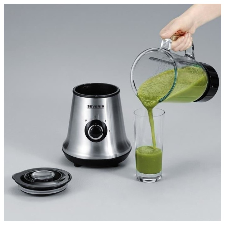 Blender 2 en 1 - SEVERIN - SM3737 - Multi-mixeur et blender a smoothie 2 en 1 - 500W - Bol en verre 1 L - 1 bouteille 600 ml inc