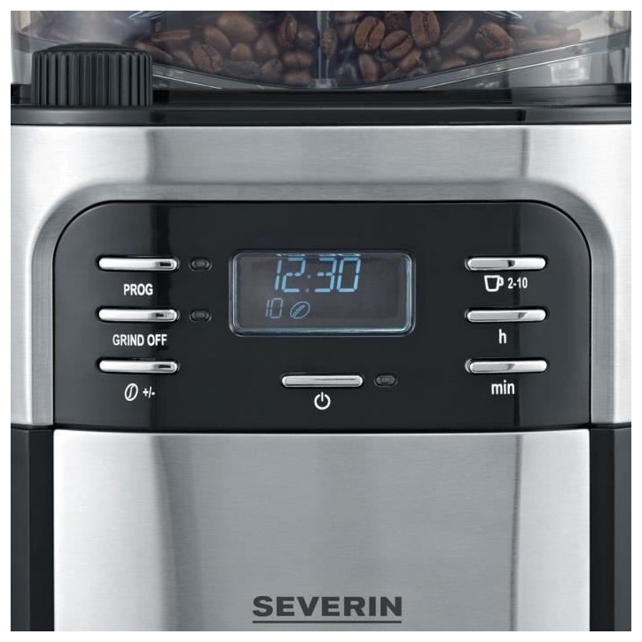 SEVERIN 4810 Cafetiere filtre avec broyeur intégré - Noir et inox - 1000W - 1,4 L