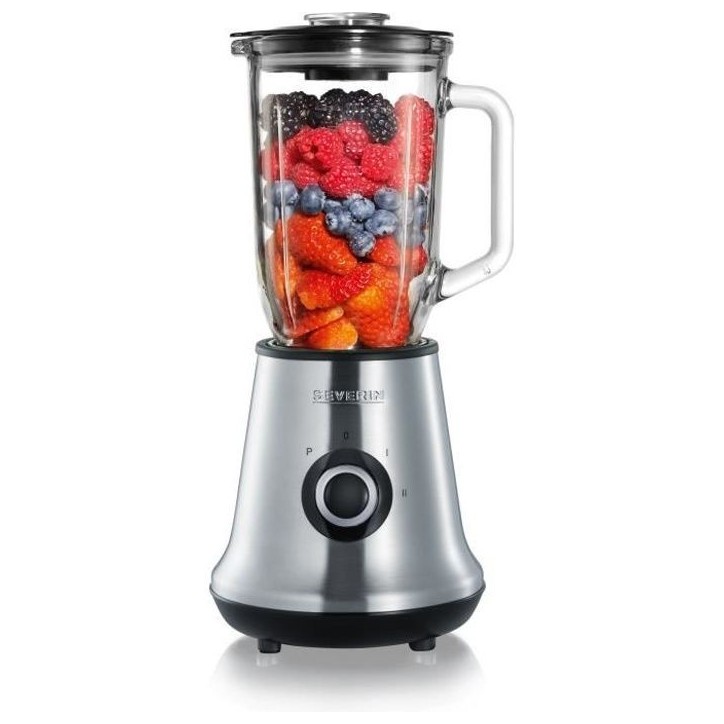 Blender - SEVERIN - SM3734 - 500 W - Bol en verre 1 L - 2 vitesses + fonction pulse - Inox/Noir