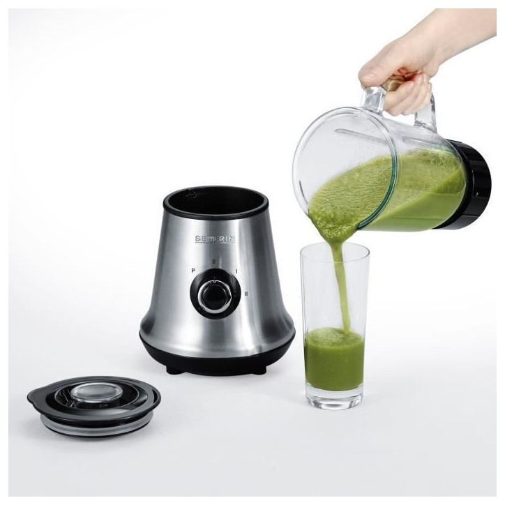 Blender - SEVERIN - SM3734 - 500 W - Bol en verre 1 L - 2 vitesses + fonction pulse - Inox/Noir